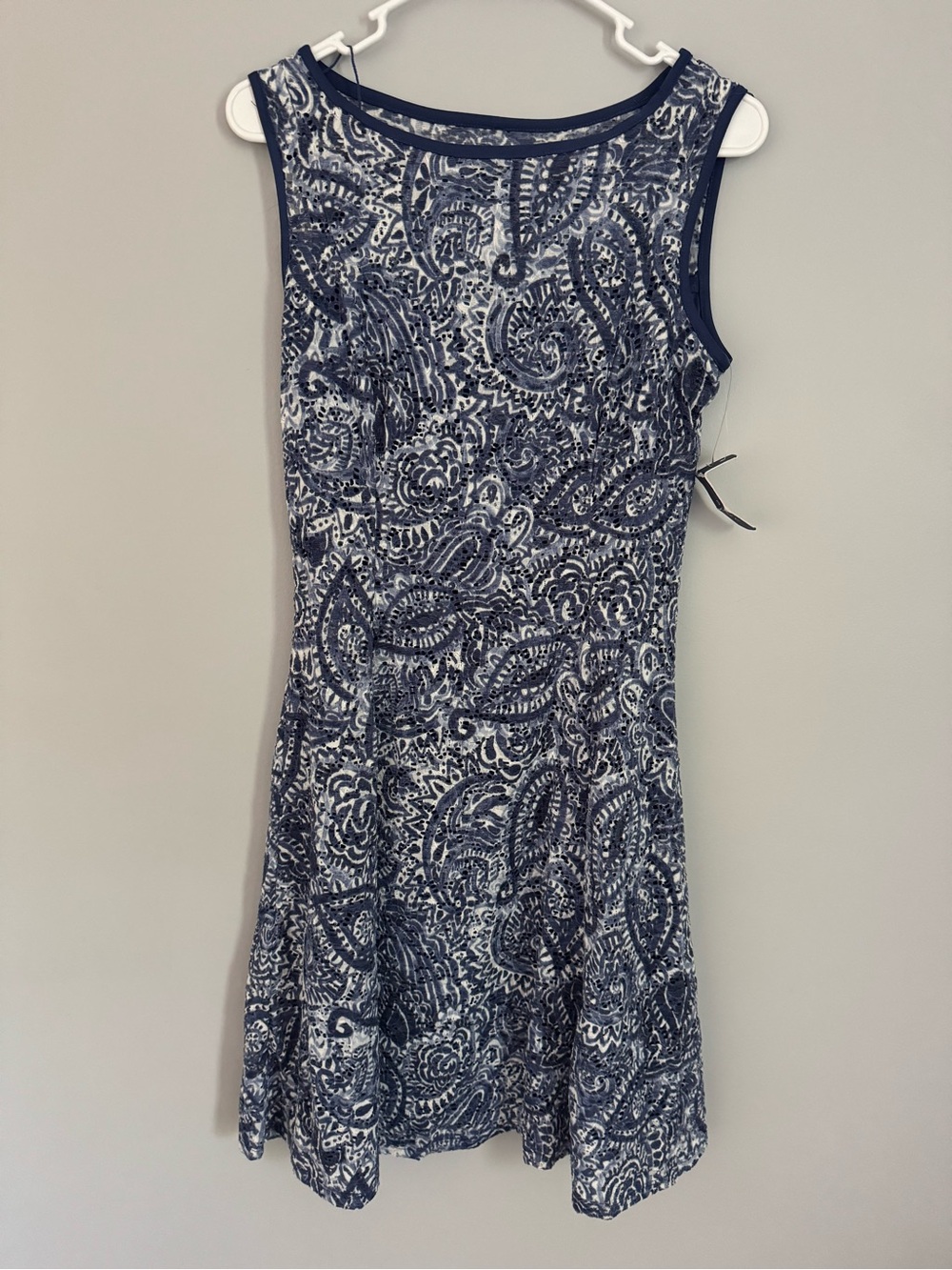 Kohl's Navy and White Paisley Sleeveless Fit-and-Flare Dress